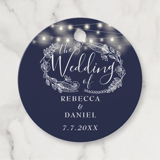 Sierlichtjes Bloemig Marineblauw Bruiloft Bedankjes Labels (Voorkant)