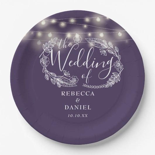 Sierlichtjes Bloemrijk Paars Schrift Bruiloft Papieren Bordje (Voorkant)