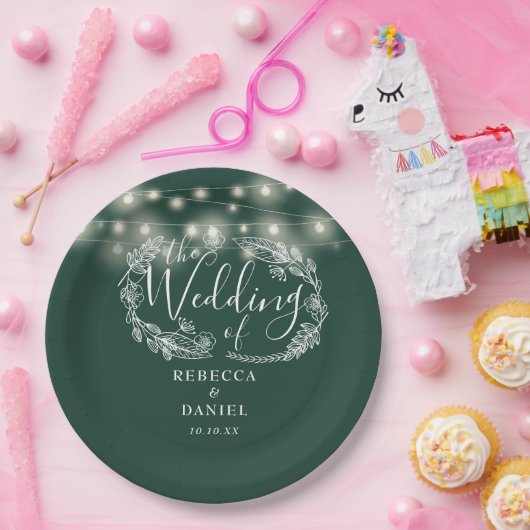 Sierlichtjes Bloemrijk Smaragdgroene Trouw Papieren Bordje (Feest)