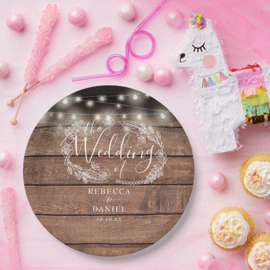 Sierlichtjes Bloemrijke Rustieke Houten Bruiloft Papieren Bordje (Feest)