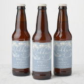 Sierlichtjes bloemstof blauwe bruiloft bier etiket (Flessen)