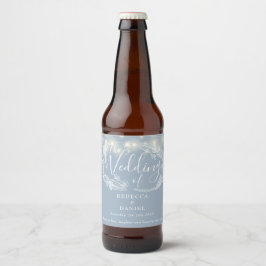 Sierlichtjes bloemstof blauwe bruiloft bier etiket