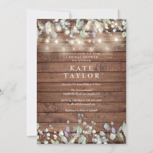 Sierlichtjes Rustiek Hout Bloem Bruidsfeest Kaart (Voorkant)