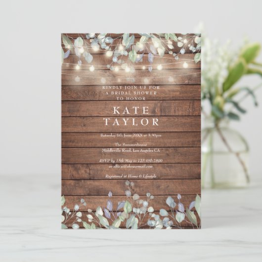 Sierlichtjes Rustiek Hout Bloem Bruidsfeest Kaart (Staand voorkant)