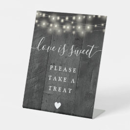 Sierlichtjes Zwarte Houten Love Is Sweet Favor Reclamebord Met Voetstuk