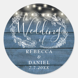 Sierlichtslingers Bloem Rustiek Blauw Houten Bruil Ronde Sticker