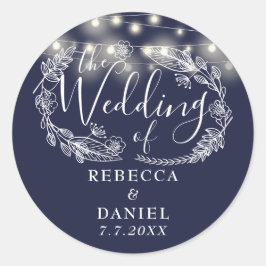 Sierlichtslingers bloemen Navyblauw Huwelijk Ronde Sticker