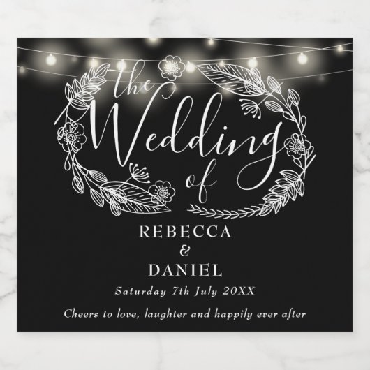 Sierlichtslingers Bloemig Zwart-Wit Bruiloft Bier Etiket (Enkel label)