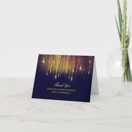 Sierlichtslingers Goud en Marine Huwelijk Dank Je Bedankkaart (Voorkant)