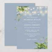 Sierlichtslingers groen Dusty Blue Monogram Bruilo Kaart (Voorkant / Achterkant)