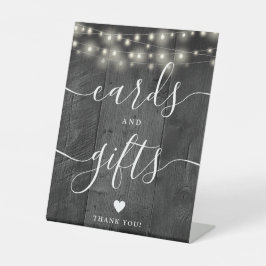 Sierlichtslingers Zwarte Houten Kaarten en Cadeaus Reclamebord Met Voetstuk