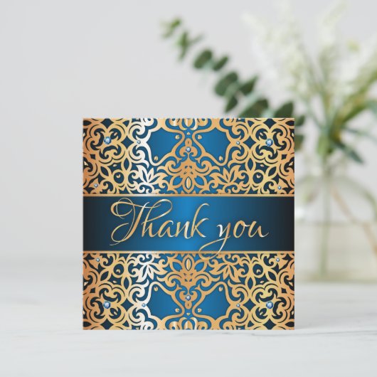 Sierlijk Antiek Goud En Blauwe Gejewelde Bedankt (Staand voorkant)