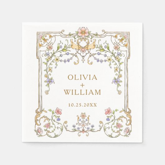 Sierlijk antiek kader Boheemse bloemen bruiloft Servet (Voorkant)