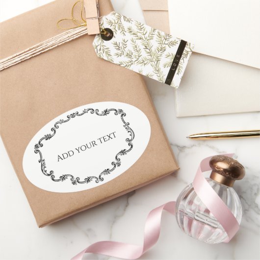 Sierlijk antiek lijstje - voeg uw tekst toe ovale sticker (Geschenken)