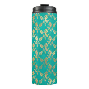 Sierlijk antiek turquoise en gouden blad thermosbeker