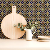 Sierlijk blauw en goud scrollwerk tegeltje
