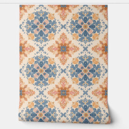 Sierlijk Blauw en Terracotta Tegelpatroon Behang