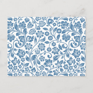 Sierlijk blauw en wit bloemmotief met ranken briefkaart