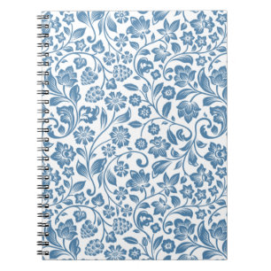 Sierlijk blauw en wit bloemmotief met ranken notitieboek