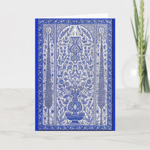 Sierlijk blauw en wit patroon notitiekaart