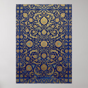 Sierlijk blauw & goud patroon poster