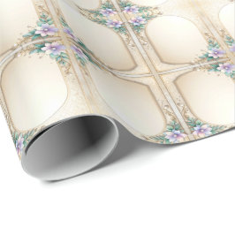 Sierlijk Bloem Kader met Parels Inpakpapier