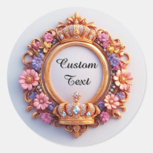 Sierlijk bloemenkader met juwelen kroon ronde sticker