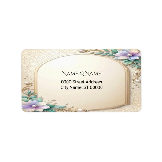 Sierlijk bloemframe met parels adreslabel etiket (Voorkant)