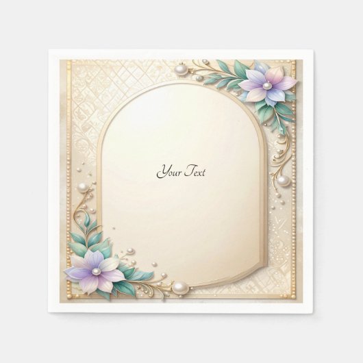 Sierlijk bloemframe met parels servet (Voorkant)