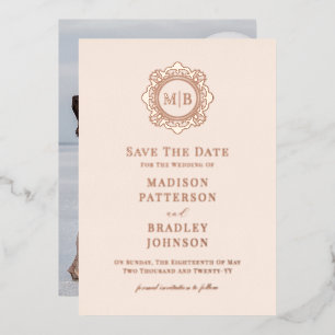 Sierlijk Bloemig Monogram Foto Huwelijk Save The D Folie Uitnodiging