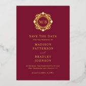 Sierlijk Bloemig Monogram Foto Huwelijk Save The D Folie Uitnodiging (Voorkant)