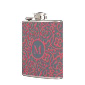 Sierlijk Bloemmotief in Roze en Grijs Monogram Heupfles (Links)
