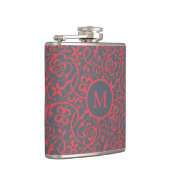 Sierlijk Bloemmotief in Roze en Grijs Monogram Heupfles (Rechts)