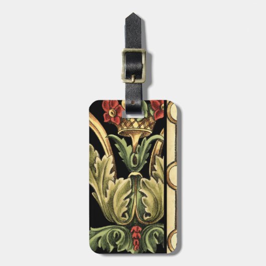 Sierlijk bloemontwerp met zwarte randen bagagelabel (Voorkant verticaal)