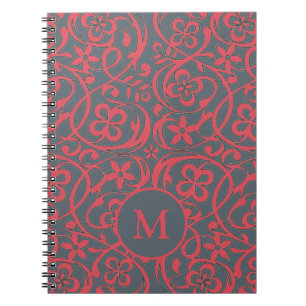 Sierlijk bloempatroon in roze en grijs monogram notitieboek