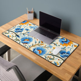 Sierlijk bloempatroon met blauwe en oranje tinten bureaumat