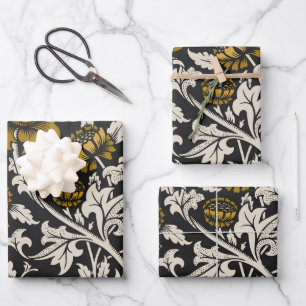 Sierlijk bloempatroon met grote gouden bloemen  inpakpapier vel