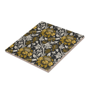 Sierlijk bloempatroon met grote gouden bloemen tegeltje