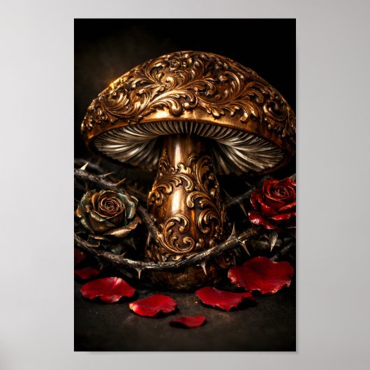 Sierlijk Bronzen Paddenstoel Rode Roos Gotische St Poster (Voorkant)