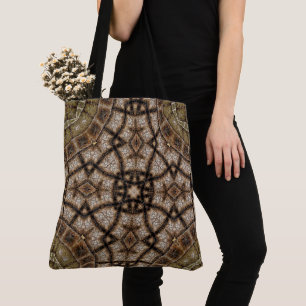 Sierlijk bruin en groen glas-in-loodmandala tote bag