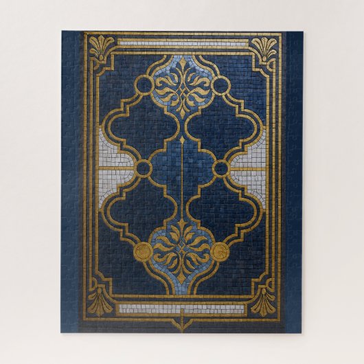 Sierlijk Byzantijns mozaïekpatroon blauw goud Legpuzzel (Verticaal)
