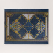 Sierlijk Byzantijns mozaïekpatroon blauw goud Legpuzzel (Horizontaal)