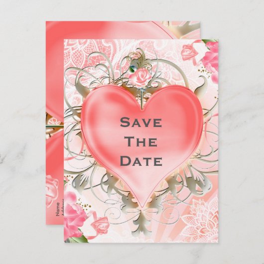 Sierlijk Elegant Bloemhart Perzik Feest Aankondigingskaart (Voorkant / Achterkant)