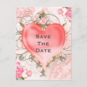 Sierlijk Elegant Bloemhart Perzik Feest Aankondigingskaart (Voorkant)