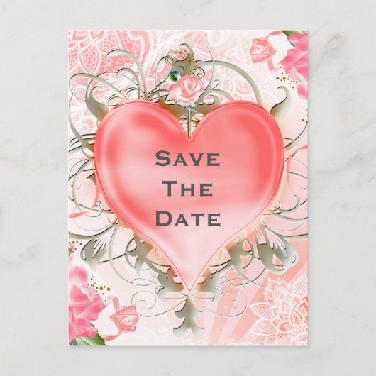 Sierlijk Elegant Bloemhart Perzik Feest Aankondigingskaart (Voorkant)