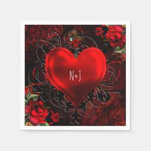 Sierlijk Elegant Bloemhart Zwart & Rood Feest Servetten