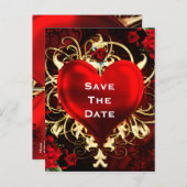 Sierlijk Elegant Bloemhart Zwart Rood & Goud Aankondigingskaart (Voorkant / Achterkant)