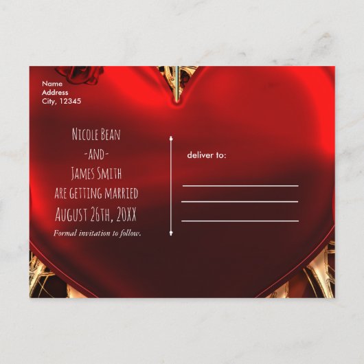 Sierlijk Elegant Bloemhart Zwart Rood & Goud Aankondigingskaart (Achterkant)