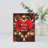 Sierlijk Elegant Bloemhart Zwart Rood & Goud Aankondigingskaart (Staand voorkant)