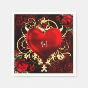 Sierlijk Elegant Bloemhart Zwart Rood Goud Servetten